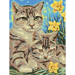 Раскладка Кошка с котенком Раскраска картина по номерам на холсте A05