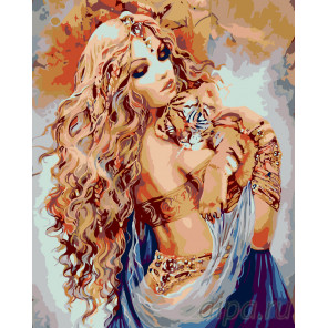 Схема Девушка с тигренком Раскраска по номерам на холсте Живопись по номерам ARTH-AH160