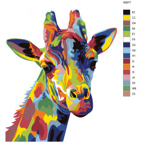 Схема Взгляд радужного жирафа Раскраска по номерам на холсте Живопись по номерам KTMK-50677