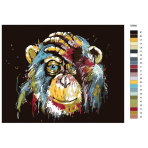 Схема Портрет радужной шимпанзе Раскраска по номерам на холсте Живопись по номерам KTMK-59990