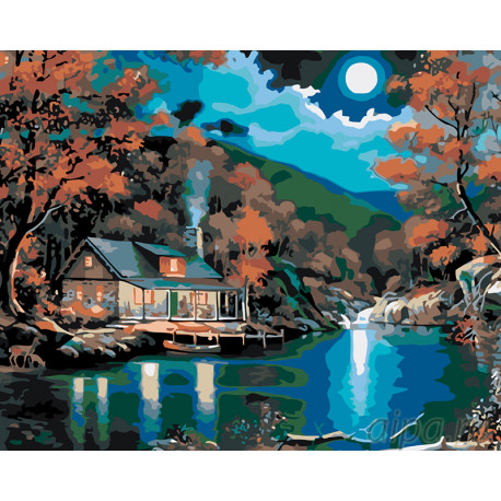  Дом на озере Раскраска картина по номерам на холсте  KTMK-53570