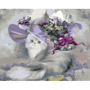 Раскладка Кошечка в шляпке Раскраска картина по номерам на холсте KTMK-95821