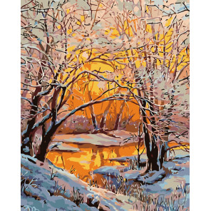 Закат в зимнем лесу Раскраска по номерам на холсте Живопись по номерам KTMK-13096