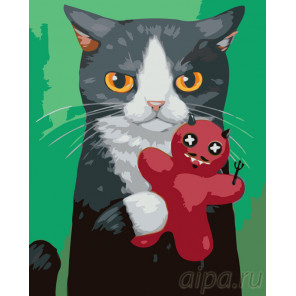  Кот с игрушкой Раскраска по номерам на холсте Живопись по номерам A439