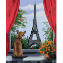 Собачка в Париже Раскраска по номерам на холсте Живопись по номерам