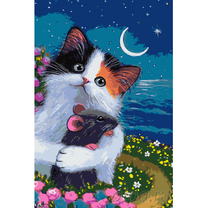 раскладка Дружелюбный котенок Раскраска по номерам на холсте Живопись по номерам