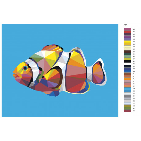 Макет Геометрическая модель рыбы-клоун Раскраска картина по номерам на холсте PA185
