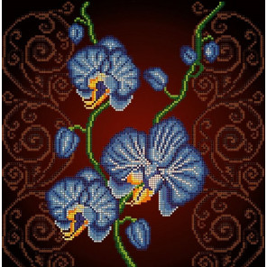 Пример оформления в рамку Орхидея голубая Ткань с рисунком Божья коровка 0031