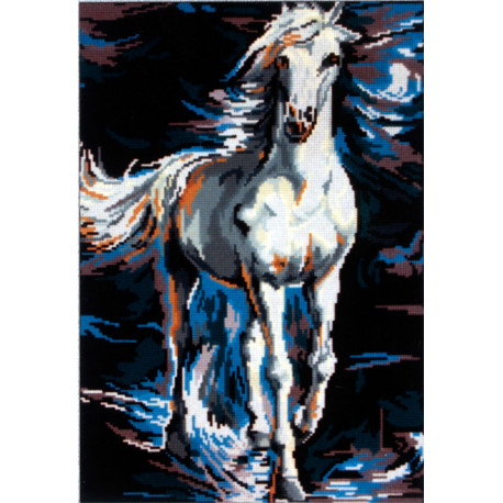  Белый конь в сизой дымке Канва жесткая с рисунком для вышивки Gobelin L 45