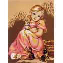 Малышка в розовом и котята Канва жесткая с рисунком для вышивки Gobelin L