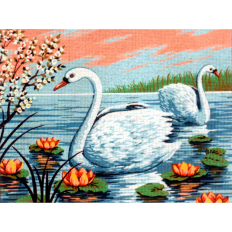 Лебеди в кувшинках Канва жесткая с рисунком для вышивки Gobelin L