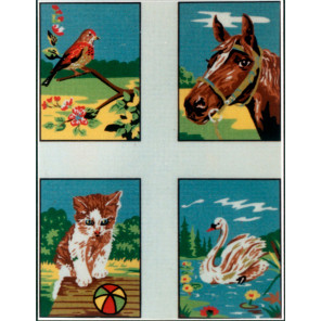 Детские сюжеты, 4 картинки Канва жесткая с рисунком для вышивки Gobelin L
