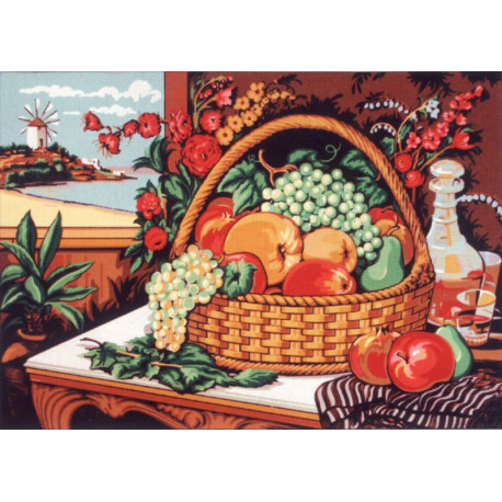 Натюрморт с корзиной фруктов Канва жесткая с рисунком для вышивки Gobelin L