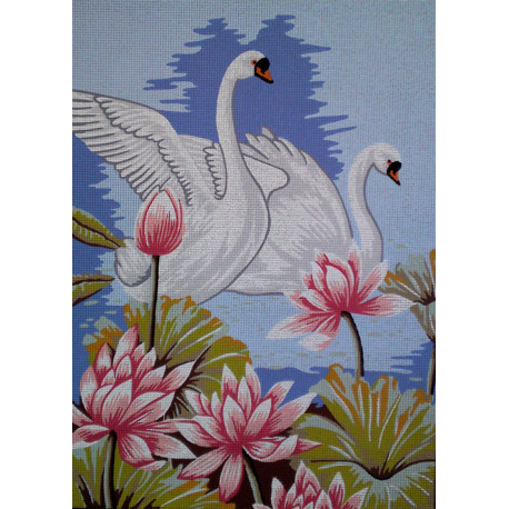 Лебеди в лотосах Канва жесткая с рисунком для вышивки Gobelin L