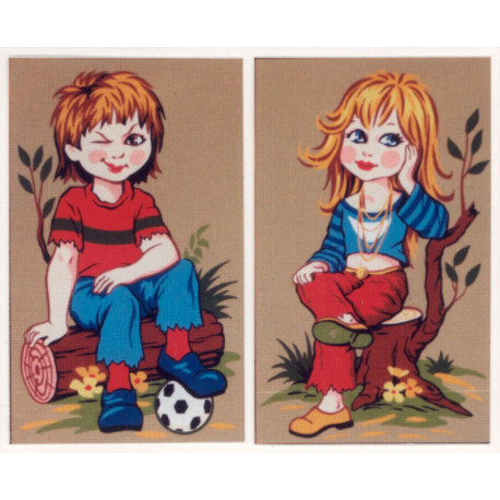 Девочка и мальчик с мячом Канва жесткая с рисунком для вышивки Gobelin L
