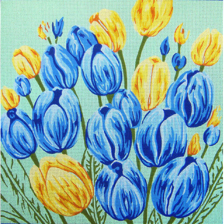 Голубые и желтые тюльпаны Канва жесткая с рисунком для вышивки Gobelin L