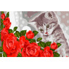  Котёнок и розы Раскраска картина по номерам на холсте CX3310