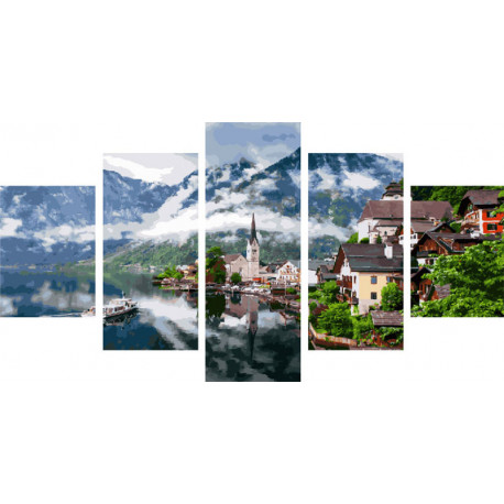  Городок в Альпах Модульная картина по номерам на холсте с подрамником WX1063
