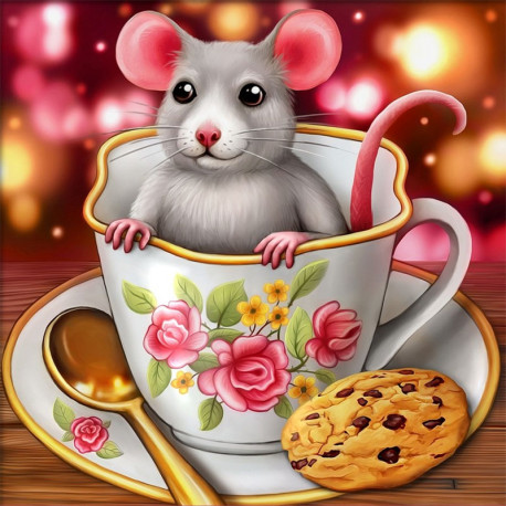  Крысенок в чашке Алмазная вышивка мозаика АЖ-1813