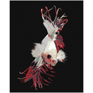 Белая рыбка с красными плавниками Раскраска картина по номерам на холсте