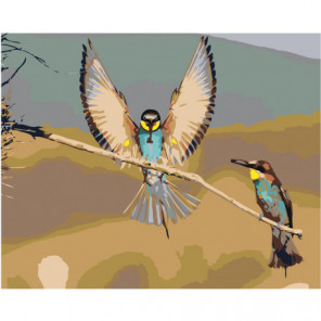 Пестрые птицы на ветке Раскраска картина по номерам на холсте