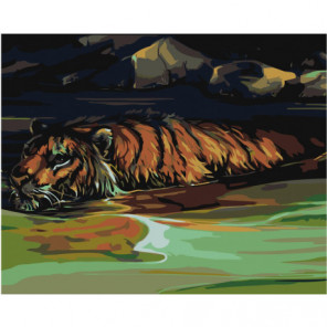 Тигр в реке 100х125 Раскраска картина по номерам на холсте