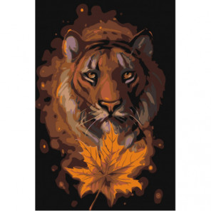 Тигр с кленовым листом Раскраска картина по номерам на холсте