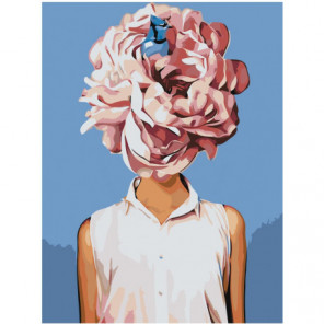 Девушка с розовым цветком 75х100 Раскраска картина по номерам на холсте