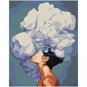 Девушка с пышным белым цветком 100х125 Раскраска картина по номерам на холсте
