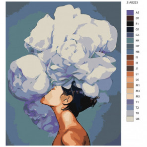 Девушка с пышным белым цветком Раскраска картина по номерам на холсте