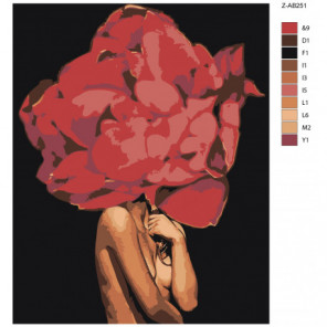 Девушка с пышным красным цветком Раскраска картина по номерам на холсте