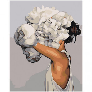 Девушка за белым цветком 100х125 Раскраска картина по номерам на холсте