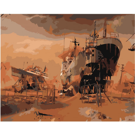 Корабли 100х125 Раскраска картина по номерам на холсте