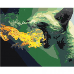 Кот изрыгающий пламя 80х100 Раскраска картина по номерам на холсте