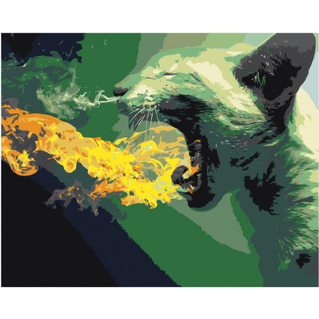 Кот изрыгающий пламя Раскраска картина по номерам на холсте
