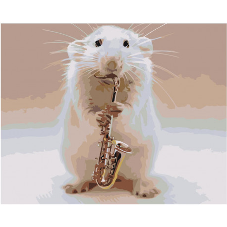 Мышонок саксофонист 80х100 Раскраска картина по номерам на холсте