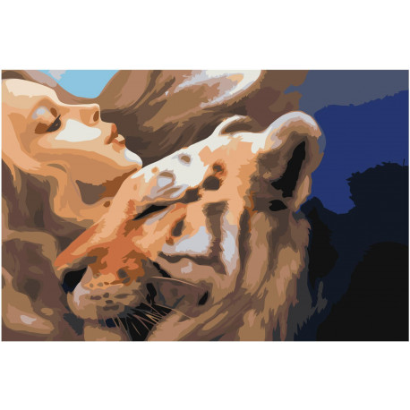 Девушка с тигром 80х120 Раскраска картина по номерам на холсте