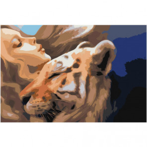 Девушка с тигром 100х150 Раскраска картина по номерам на холсте