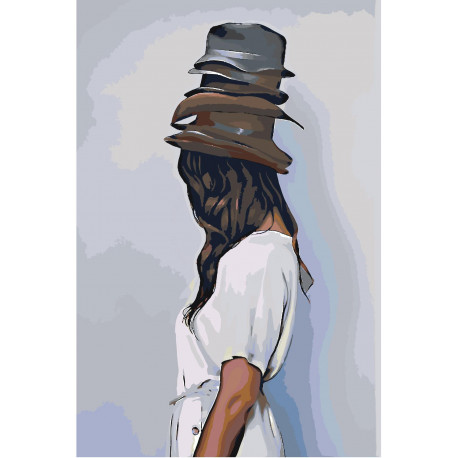 Шляпы на голове девушки 80х120 Раскраска картина по номерам на холсте