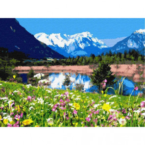 Летнее озеро в горах Раскраска картина по номерам на холсте