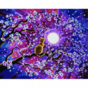 Кот в цветах сакуры Алмазная мозаика вышивка Painting Diamond