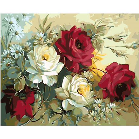 Ромашки и пышные розы 80х100 Раскраска картина по номерам на холсте