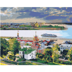 Стрелка на реке Волга, Нижний Новгород 80х100 Раскраска картина по номерам на холсте