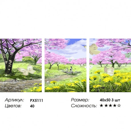 Сложность и количество цветов Весенний сад Триптих Раскраска картина по номерам на холсте PX5111