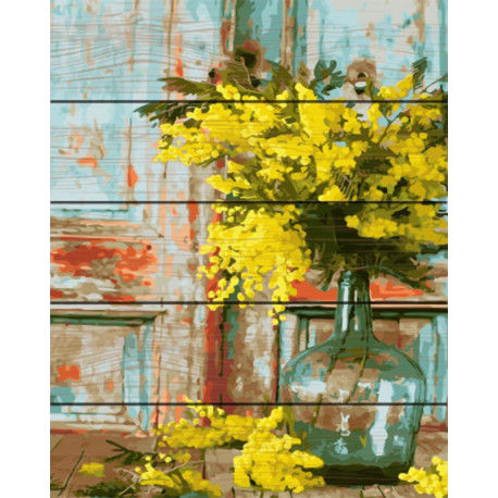  Желтые мимозы Картина по номерам на дереве PKT22062