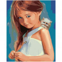 Девочка с котенком 80х100 Раскраска картина по номерам на холсте