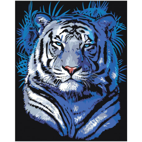 Тигр в голубых оттенках Раскраска картина по номерам на холсте