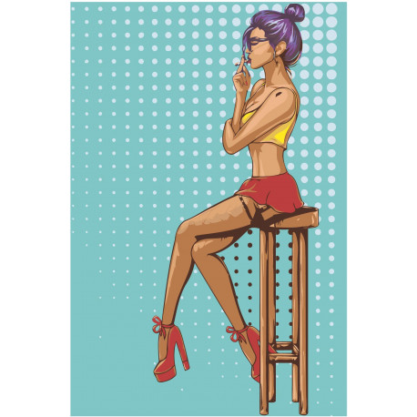 Девушка с сигаретой на барном стуле 80х120 Раскраска картина по номерам на холсте