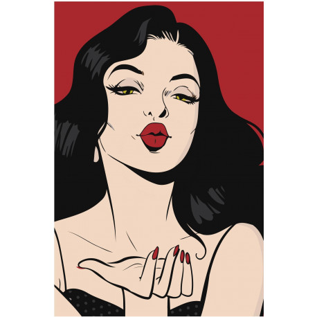 Поцелуй девушки поп-арт Раскраска картина по номерам на холсте