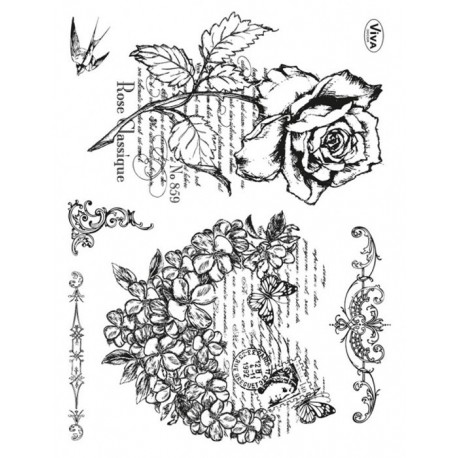 Розы и этикетки Набор прозрачных штампов для скрапбукинга, кардмейкинга Viva Decor